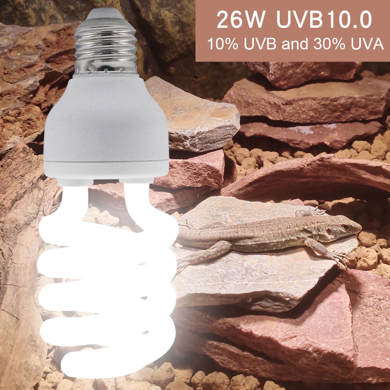 Yimidool Uvb Light For Reptiles, 26W 10.0 Reptile Heat Lamp Bulbs, Uva Uvb Reptiles Light Bulbs Ideal For Rainforest Reptiles, B